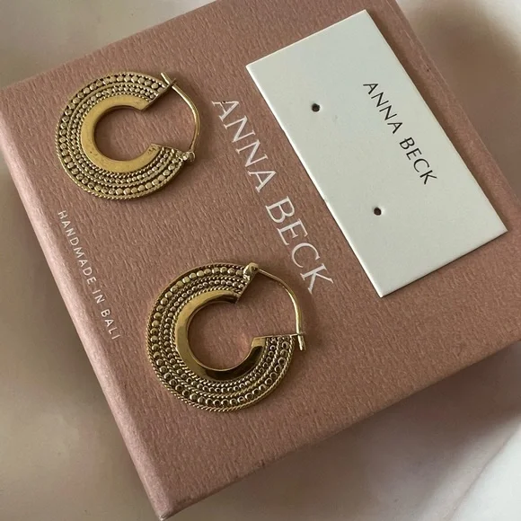 ANNA BECK Medium Smooth and Dotted Hoop Earrings - NIB - Picture 12 of 15